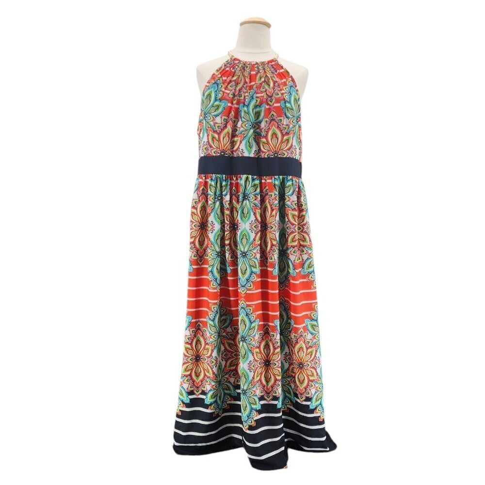 Eliza J Floral Halter Maxi Dress with Chain Necklace Womens 24W